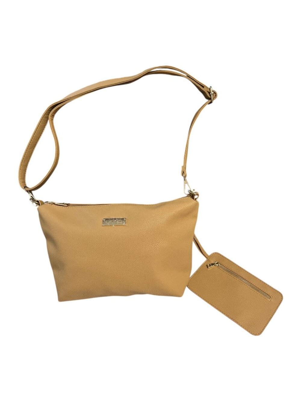 Bebe Tan Pebbled Faux Leather Crossbody Shoulder Bag w/ Removable Zip Pouch